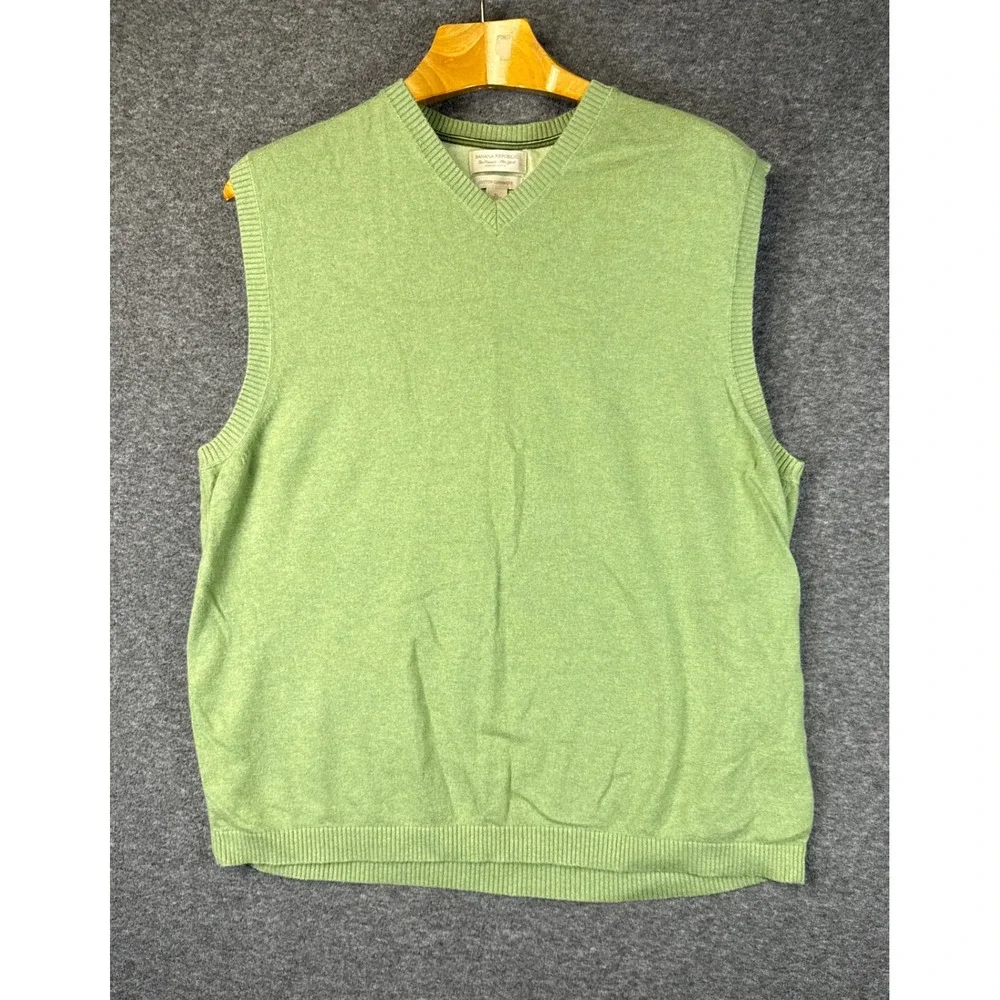 Banana Republic Green Cotton Cashmere Blend‎ V Neck Sweater Vest Mens XL Upscale